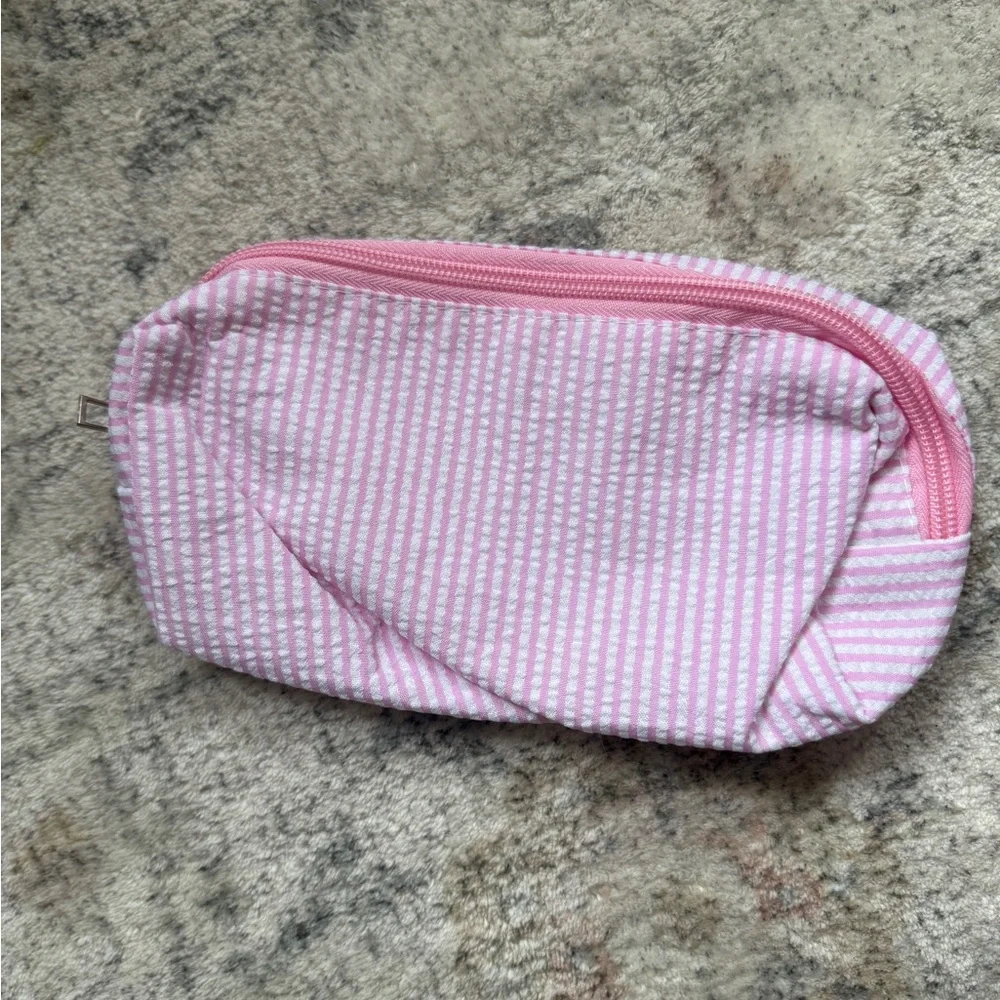 Seersucker Pencil Makeup Case Pink Stripe
